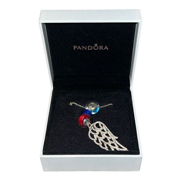 Pandora Sterling Silver Angel Wing Neckace and Beads Retired EUC - Picture 1 of 8